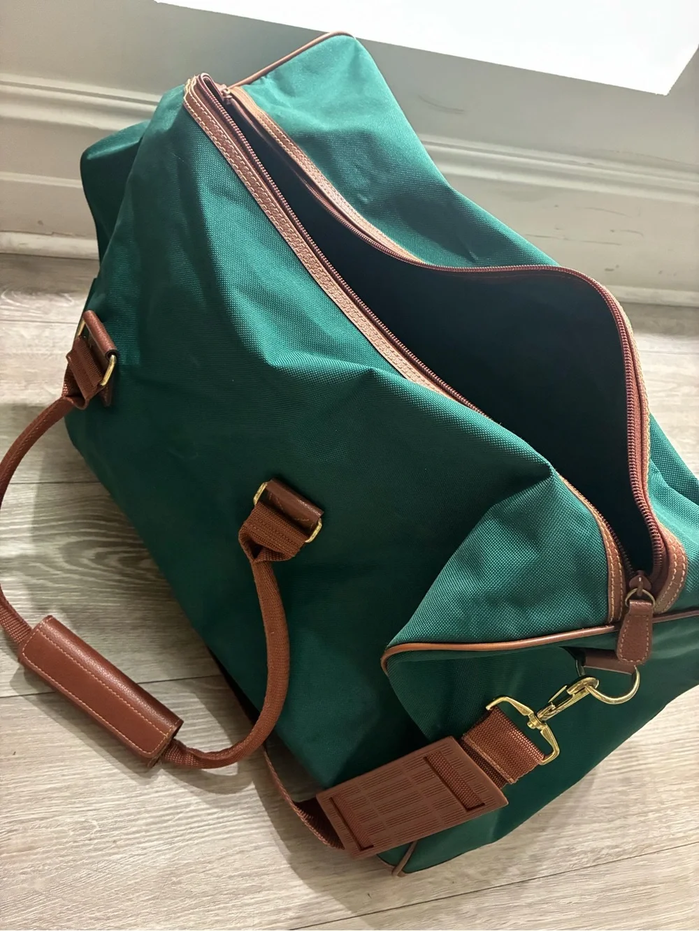 Polo Ralph Lauren Green Canvas Large Duffel with Leather Brown Trim